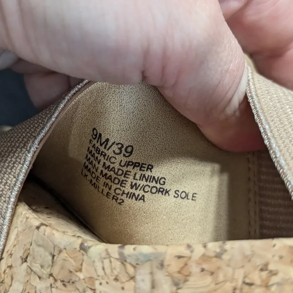 Lucky Brand Miller 2 Wedge Sandals Cross Strap Cork Womens 9 Open Toe Summer